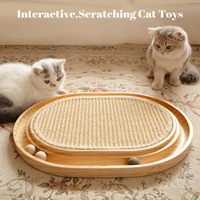 Grand jouet interactif pour chat en bois de bambou, griffoir avec tapis en chanvre et arbre à chat d'intérieur avec circuit de balles pour chatons