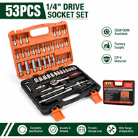 Juego de Llaves de Trinquete con Vasos Métricos de 1/4 de Pulgada, 53 Piezas, Vasos CR-V, Puntas S2, Vaso Profundo, Liberación Rápida, Kit de Herramientas Mecánicas OEM ODM