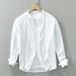 Camisas de Lino y Algodón Transpirables de Manga Larga con <span class=keywords><strong>Cuello</strong></span> Alto Casuales de Alta Calidad a Precio de Mayoreo para Hombre - Product Image 3