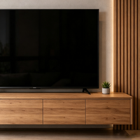 Meuble TV mural de qualité supérieure, style nordique rustique en bois, personnalisable, pour salon, meuble TV modulaire
