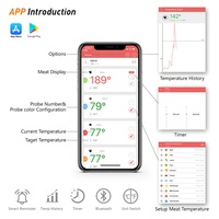 Thermomètre de barbecue sans fil intelligent Hypersynes Pro-05 avec 6 sondes, écran LCD, capteur de distance numérique, connexion Bluetooth, en plastique