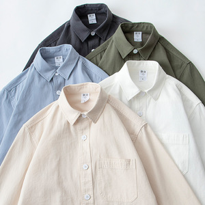 Chemise de travail pour homme en coton 100% pour l'automne, style américain et britannique, couleur unie, manches longues, col à revers de haute qualité, style décontracté, lavage - Product Image 2