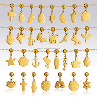 Breloque coulissante personnalisée en acier inoxydable plaqué or 18 carats PVD, mini-breloques animaux, fruits, vie marine, pendentif pied de bébé pour bracelet et collier DIY