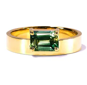 Milskye large horizontal fashion jewelry 18k gold plated 925 sterling silver emerald cut sapphire monolith ring