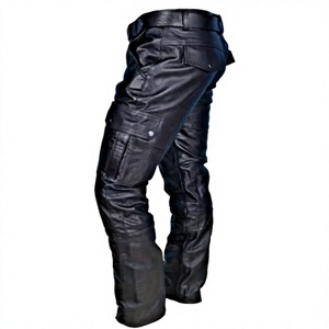 Spezia International Men's High Waist PU Leather Moto Pants Multiple Pockets Straight Fit Elastic Waist Heavyweight Casual - Product Image 1