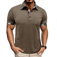 Chemise d'été décontractée à manches courtes à revers et à carreaux pour hommes européens et américains, en polyester respirant et absorbant l'humidité