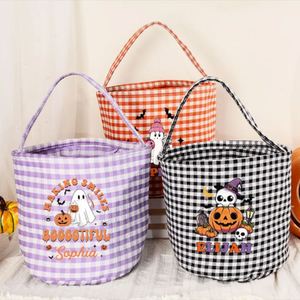Panier à bonbons en toile écologique et durable à carreaux gingham pour Halloween, sac fourre-tout tendance pour enfants, cadeaux de farces - Product Image 1