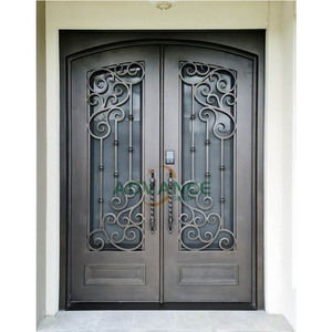 Bogen-Dekorationsgitter Villa Haupteingangstür neues <span class=keywords><strong>Design</strong></span> doppelte Schmiedeeisen-Eingangstüren für Haus - Product Image 3