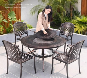 धातु वाणिज्यिक उद्यान आंगन आउटडोर फर्नीचर आयताकार 6 सीट प्राचीन 6 सीट प्राचीन लोहा डाइनिंग टेबल - Product Image 2