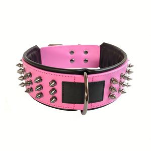 Collier pour chien en cuir véritable clouté et à pointes, robuste, anti-morsure, avec rembourrage doux pour Pitbull - Product Image 3