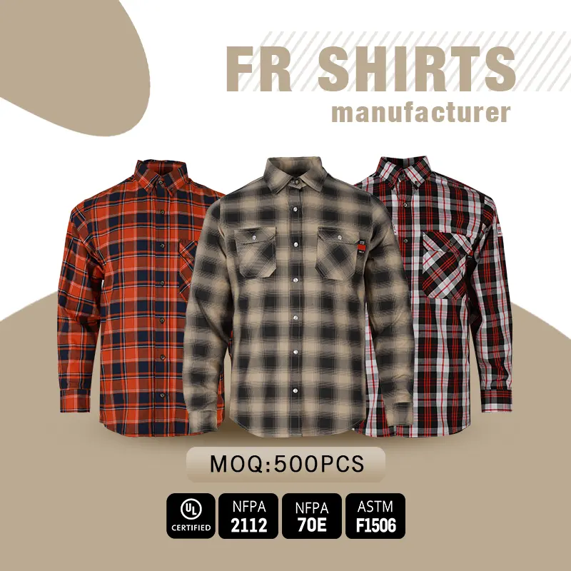 Camisa FRNATURTEX personalizada resistente al fuego ropa FR algodón trabajo a cuadros camisa resistente al fuego
