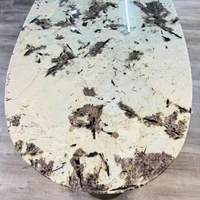 Table basse en marbre de montagne enneigée Fox, pierre naturelle, moderne, polie, grande dalle, motifs de montagne enneigée uniques
