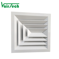 Système de climatisation hvac, sortie d'air en aluminium, diffuseur de plafond carré à 3 voies