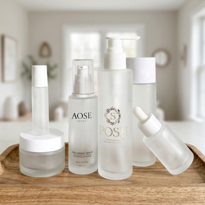 White Frosted Serum Cosmetic Packaging Sets Skincare Glass Jar Skincare Packagingand Lotion Pump Bottles 30ml