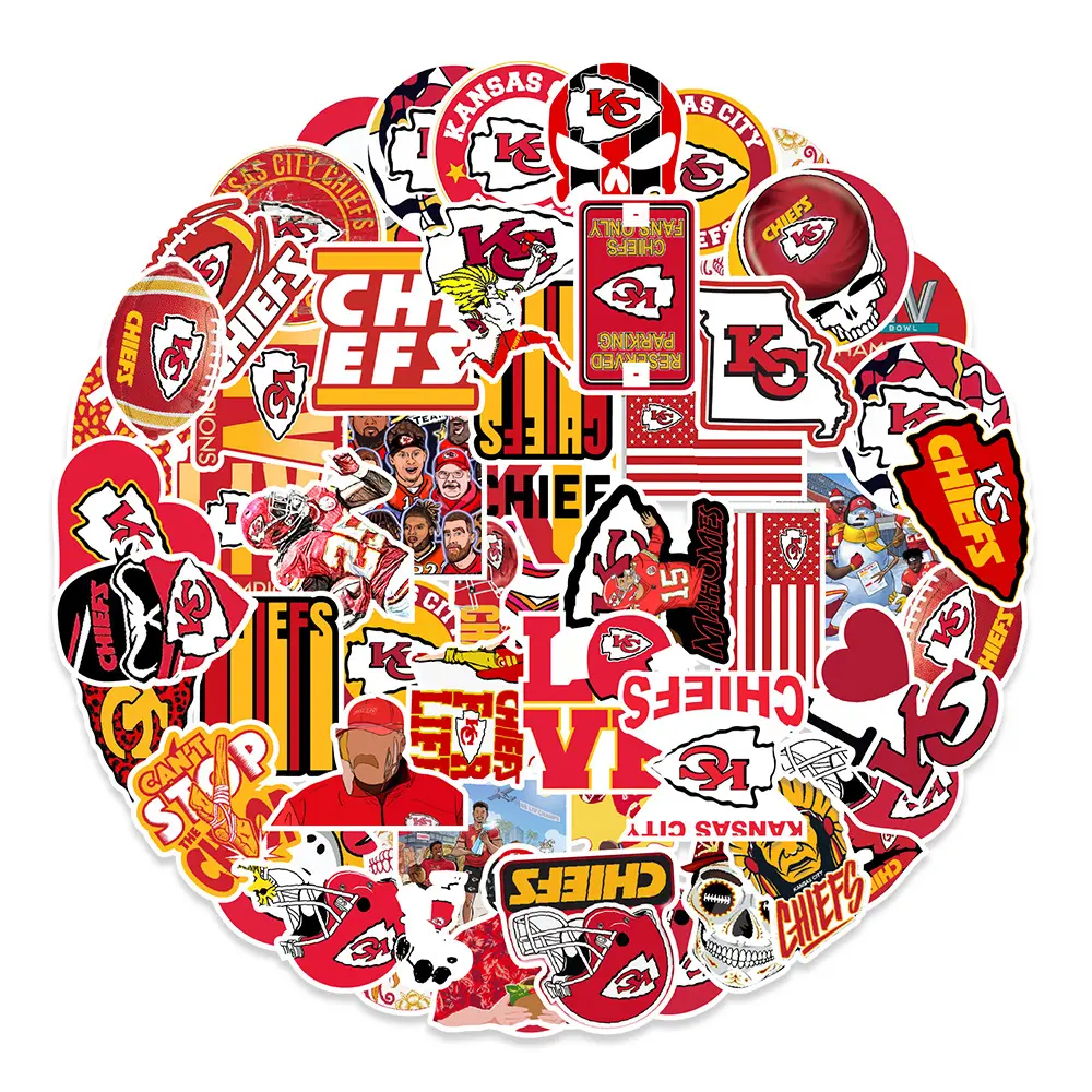 High Quality Die Cut KC Chiefs Waterproof Uvproof Custom 100pcs New Style Stickers Printing