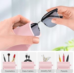 Custom Logo Silicone <b>Sunglass</b> Case <b>Large</b> Capacity Portable Travel Eyeglass Bags Soft Pouch Squeeze Top for Women - Product Image 6