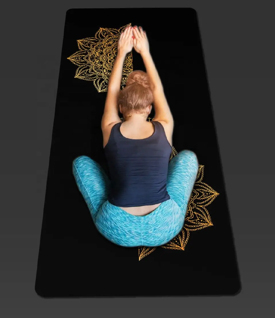 Estera de Yoga de goma 2022 Natural, líneas de alineación del cuerpo, PU, corcho de goma, impresión personalizada, envío directo