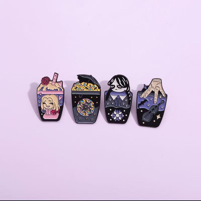 Halloween Enamel Lapel Pin for Girls Women Cute Metal Badges Inspired by Milk Tea Bubble Tea Cup for Christmas Dress or Gift
