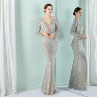 19055 #2022 nouveau processus perle mode femmes Sexy décolleté en V profond paillettes robes de soirée Sexy longues femmes robe de soirée