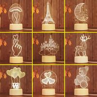Mini base de lampe de nuit LED 3D ovale en bois avec enseignes 3D DIY, rechargeable par USB, design moderne