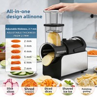 Pemotong Sayur Multifungsi Elektrik, Pengiris, Pencacah Es, Pembuat Smoothie, Pengiris Kentang, Pencacah Keju, Model Stainless Steel