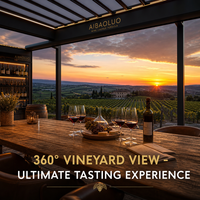Pérgola de Techo Motorizado con Persianas Elite para Salón de Degustación de Vinos en Bodegas de Lujo, Jardín Privado, Observatorio Panorámico