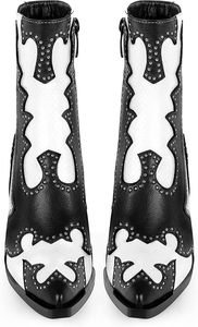 Bottes courtes western à rivets pour femmes, longueur cheville, talon épais, bottes à bout en amande - Product Image 3