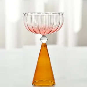 Colorful High Borosilicate Glass Goblet <strong>Champagne</strong> Martini <strong>Coupe</strong> With Vertical Stripes - Product Image 4