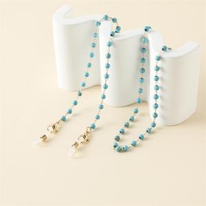 Chaîne de lunettes turquoise pour femmes, perles rondes naturelles, en alliage, bijoux simples et tendance, cadeau - Product Image 4