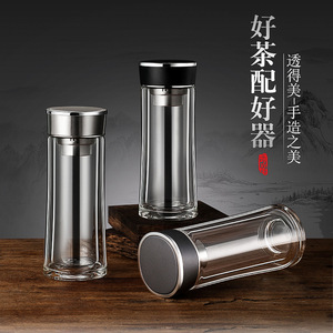 Double Wall Glass Tea Cup With Filter Heat Resistant Insulated For Gift - Product Image 2