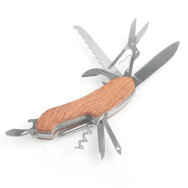 Couteaux multifonctionnels pliants en acier inoxydable 9 en 1 avec manche en bois