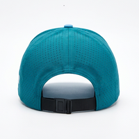 Topi Baseball Outdoor Bordir Serigala, Logo Bordir, Dua Warna Biru Muda Teal, Cepat Kering, Jaring Berlubang