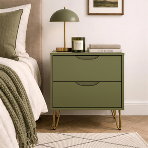 Comodino Verde Oliva con Gambe a Forcina e Cassetto Portaoggetti - Product Image 5
