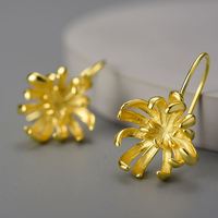 Top Elegante Chrysanthemen blume baumeln lange Tropfen hängende Ohrringe 925 Sterling Silber 18 Karat vergoldet feiner Schmuck für Frauen