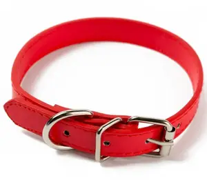 Pet Plain PU leather dog collar with metal buckle D ring adjustable dog training collar belt for cat supply