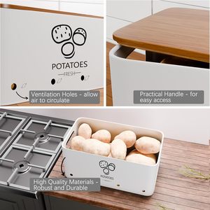 Boîte de rangement moderne en métal détachable pour pommes de terre, oignons et ail, avec couvercle, 13 <span class=keywords><strong>x</strong></span> <span class=keywords><strong>7</strong></span> <span class=keywords><strong>x</strong></span> <span class=keywords><strong>6</strong></span>,1 pouces, pour la cuisine - Product Image 4
