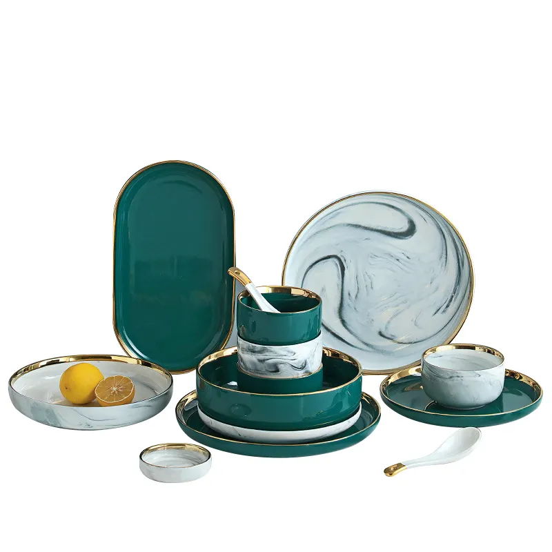 Amazon Online Top Seller Product Dinnerware Luxury Tableware Royal Gold Ceramic Square Dinner Set Porcelain Dinner Sets