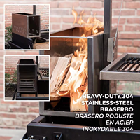 Grand barbecue argentin au charbon de bois, style Santa Maria, en acier inoxydable, avec hauteur réglable et table latérale, idéal pour les fêtes en extérieur