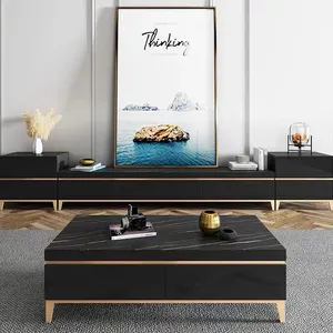 הנמכר ביותר עיצוב חדש באיכות גבוהה טלוויזיה Stand סלון שחור קפה שולחן עץ אריחים למעלה טלוויזיה Stand וקפה שולחן סט
