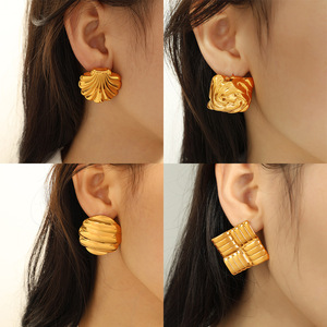 Geometric <b>Stud</b> Earrings 18K Gold Plated <b>Titanium</b> Steel Women's Fashion Earrings Elegant Retro Design - Product Image 4