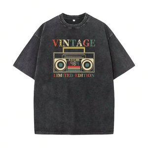 Camiseta de Verano para Hombre, Cuello Redondo, Manga Corta, Estampado de Letras, Estilo Casual, Lavado Desgastado, Personalización Disponible F10 - Product Image 1