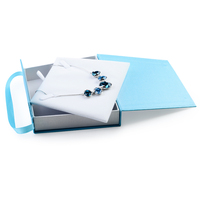 FANXI Boîte à bijoux Pendentif Bracelet Longue chaîne Papier de lin bleu Boîte à bijoux en papier de spécialité avec poignée