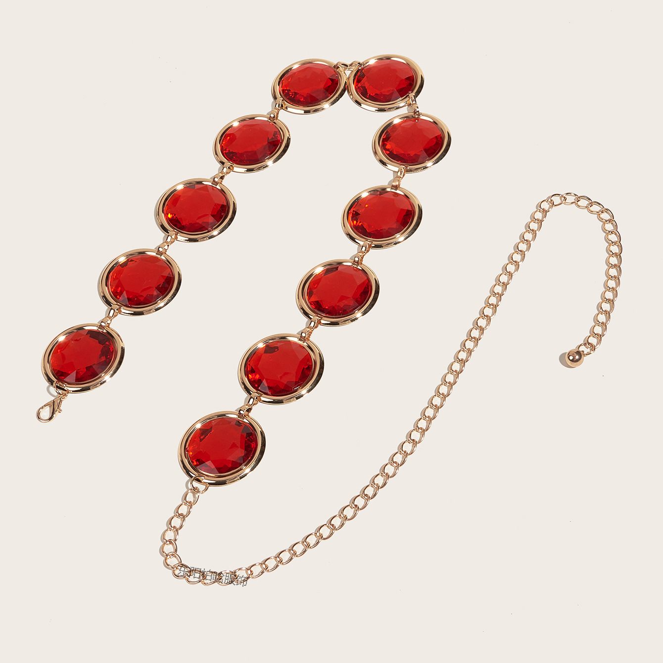 7378 Women\'s Anime Cosplay Red Stone Link Chain Belt For Costumes Props Red Gem Waist Belt - Adjustable Anime Cosplay Rhinestone  main image 3