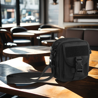 Sac à bandoulière carré noir amovible en gros pour homme, pochette de téléphone Molle avec fermeture éclair avant, style motard en polyester