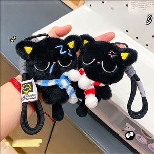 Porte-clés en peluche chat noir, joli breloque de sac de dessin animé, cadeau poupée en peluche pour femmes et filles (12 cm) - Product Image 1