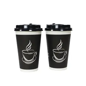 Tasse à café jetable noire personnalisée gobelet en papier double creux tasse de thé au lait boisson chaude