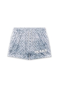 Pantalones cortos deportivos de estilo vintage con estampados de llamas, rayos y placas de diamante - Product Image 3