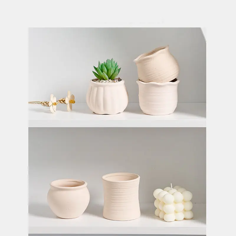 Pentola rotonda in ceramica a cottura semplice ad alta temperatura vaso da fiori piccolo succulento creativo semplice mini vaso da fiori bianco piccolo