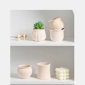 High temperature plain firing ceramic round pot succulent small flower pot creative simple white mini small flower pot