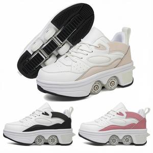 Safe Durable 4-Wheel Patent Leather <b>Roller</b> <b>Skate</b> <b>Shoes</b> for Boys Girls Fashion Sneakers with Wheels Dual-Purpose Casual <b>Shoes</b> - Product Image 1